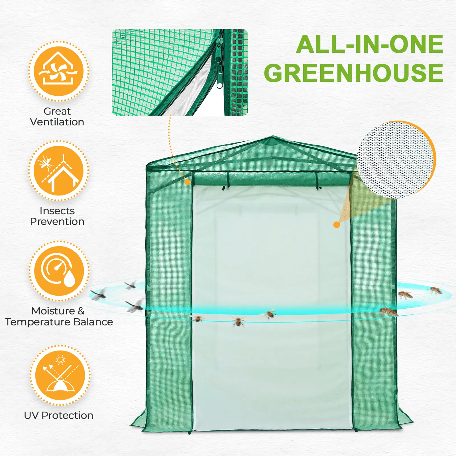 Replacement Cover for 8x6 Portable Pop up Greenhouse, Mesh Door(Frame Not Included), Green