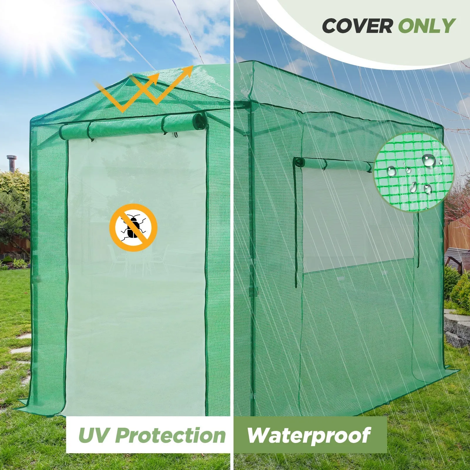 Replacement Cover for 8x6 Portable Pop up Greenhouse, Mesh Door(Frame Not Included), Green