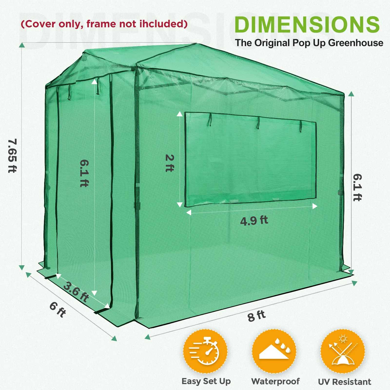 Replacement Cover for 8x6 Portable Pop up Greenhouse, Mesh Door(Frame Not Included), Green