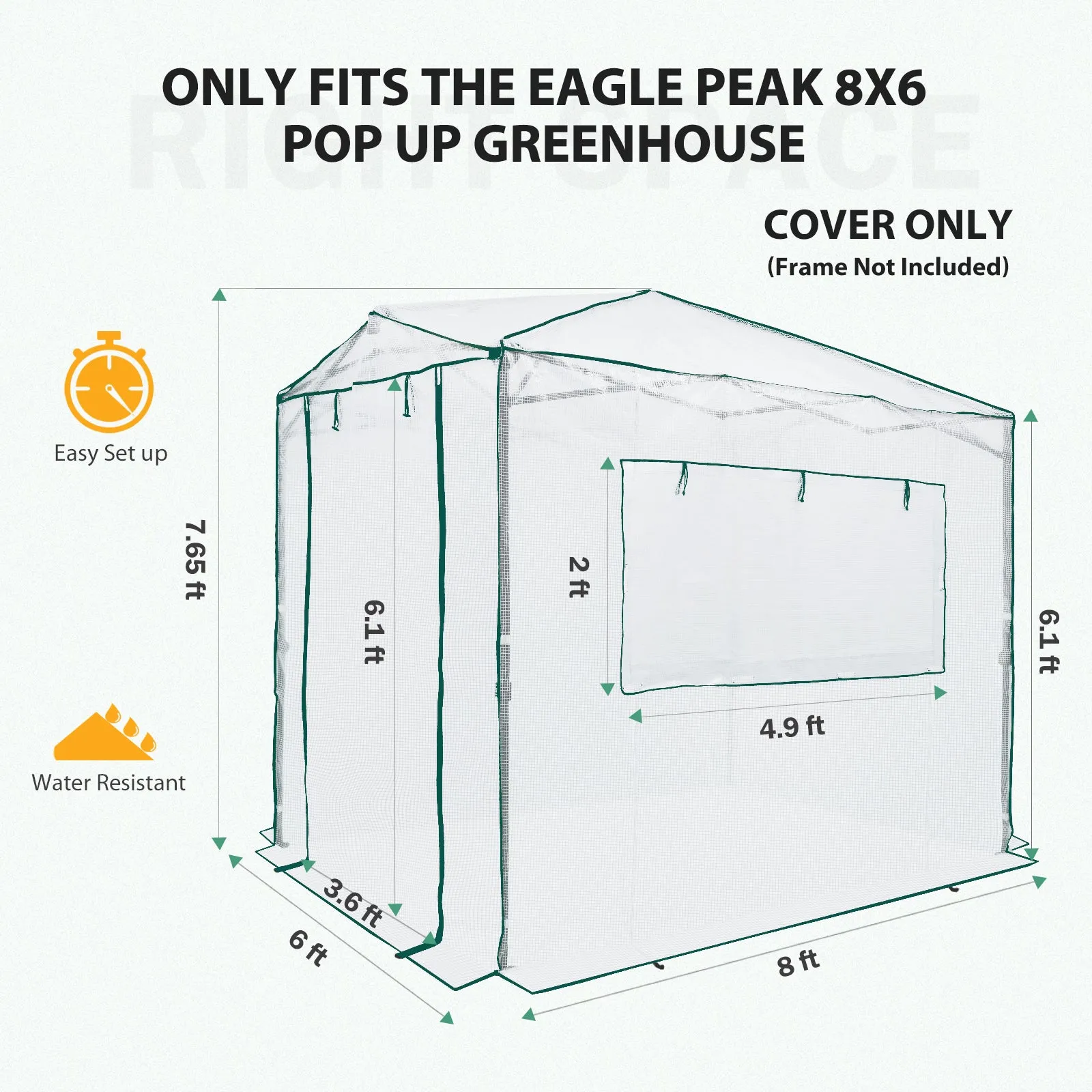 Replacement Cover for 8x6 Portable Walk-in Greenhouse(Frame Not Included)