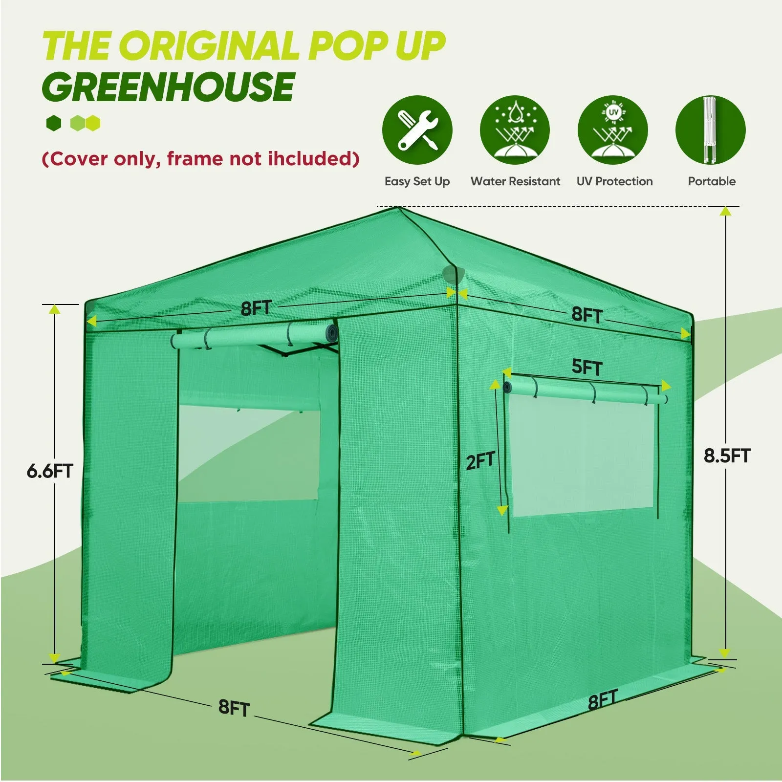Replacement Cover for 8x8 Portable Walk-in Pop up Greenhouse(Frame Not Included)
