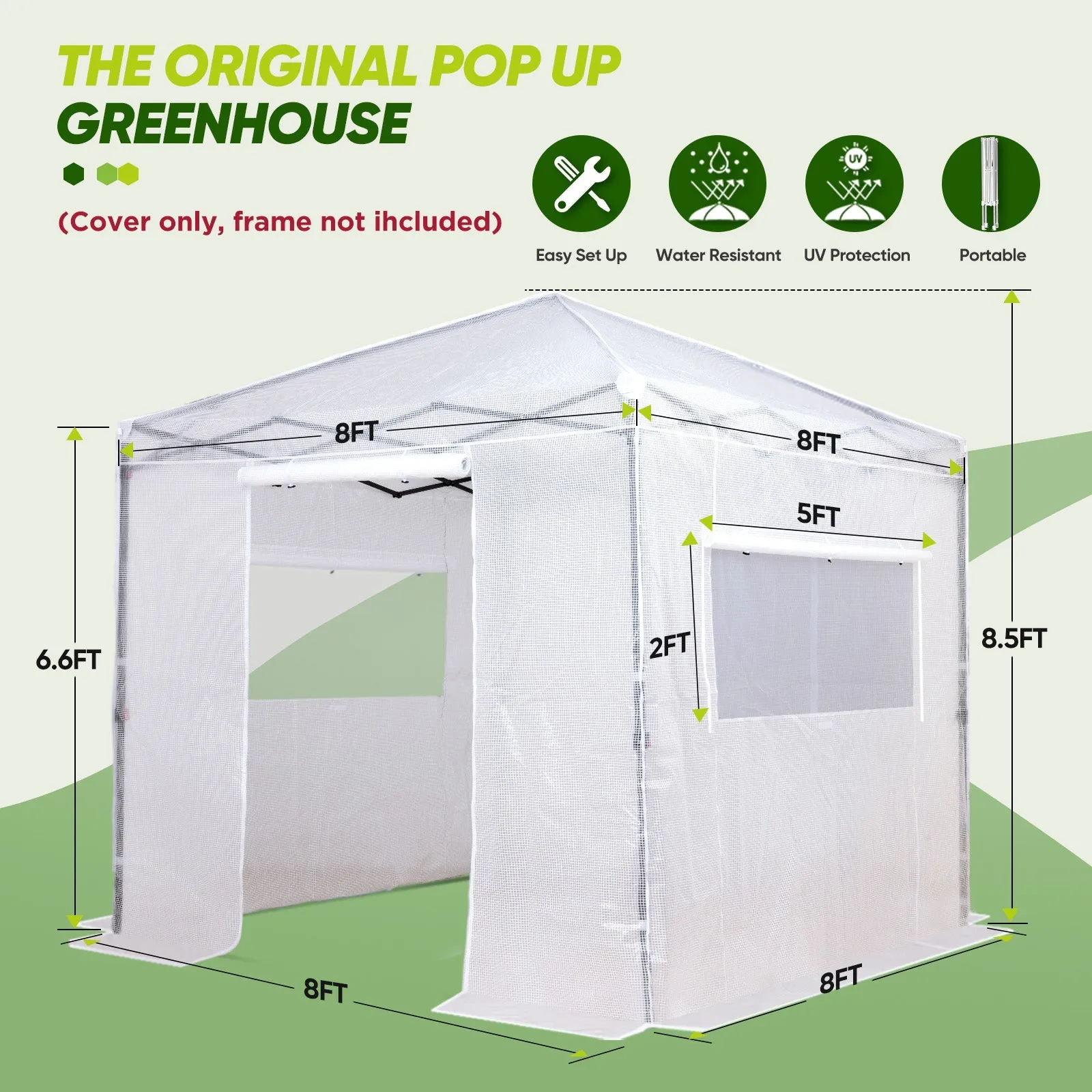 Replacement Cover for 8x8 Portable Walk-in Pop up Greenhouse(Frame Not Included)