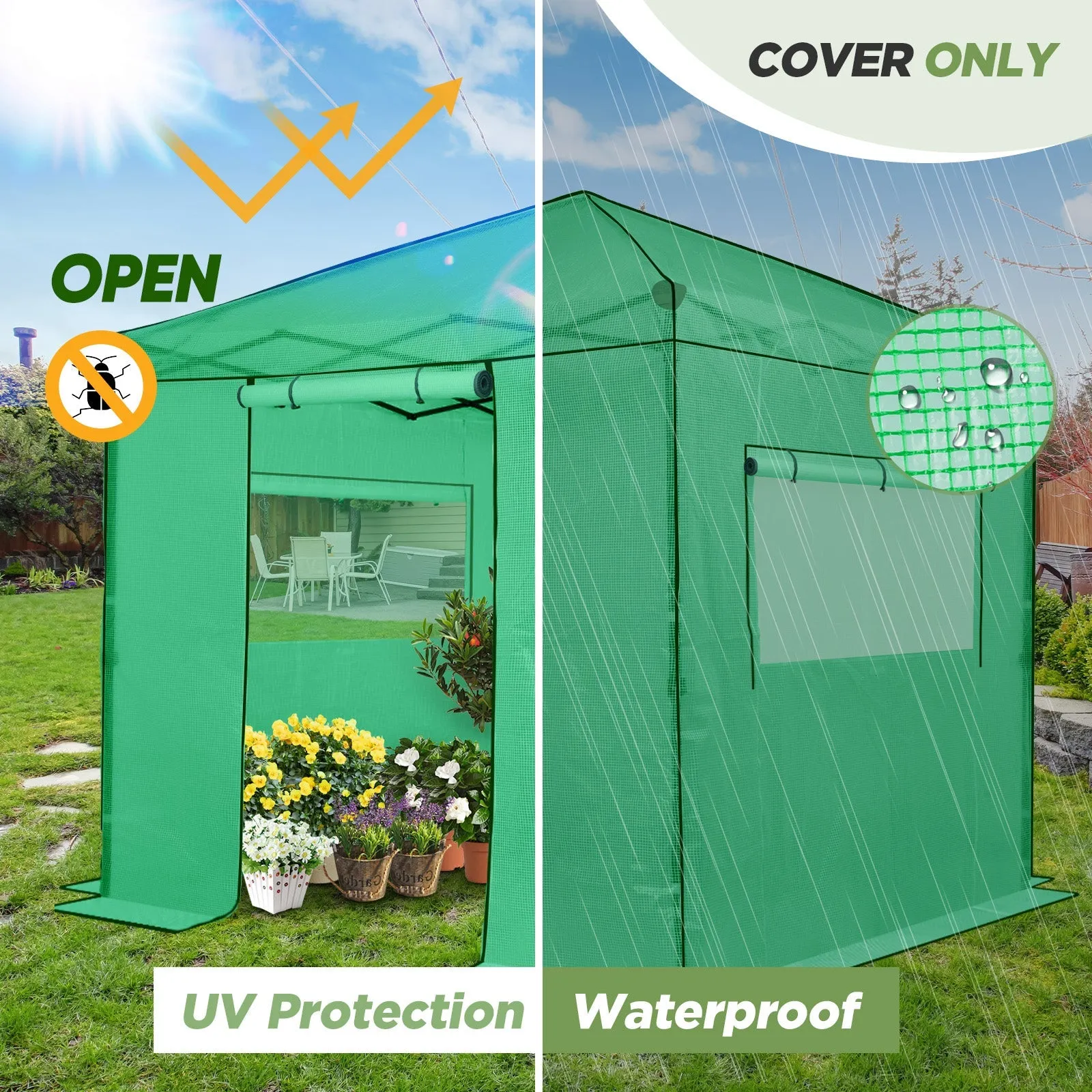 Replacement Cover for 8x8 Portable Walk-in Pop up Greenhouse(Frame Not Included)