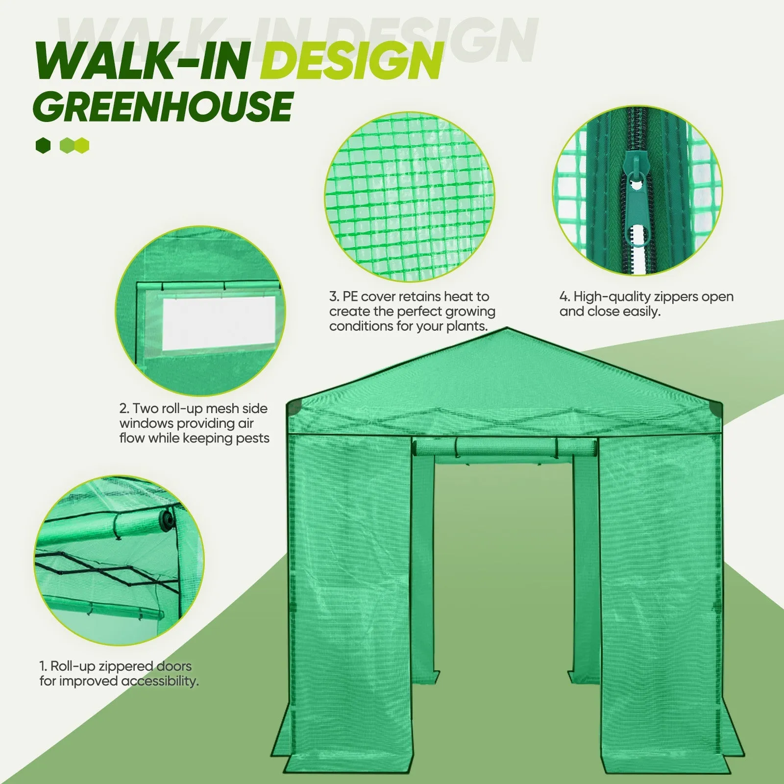 Replacement Cover for 8x8 Portable Walk-in Pop up Greenhouse(Frame Not Included)