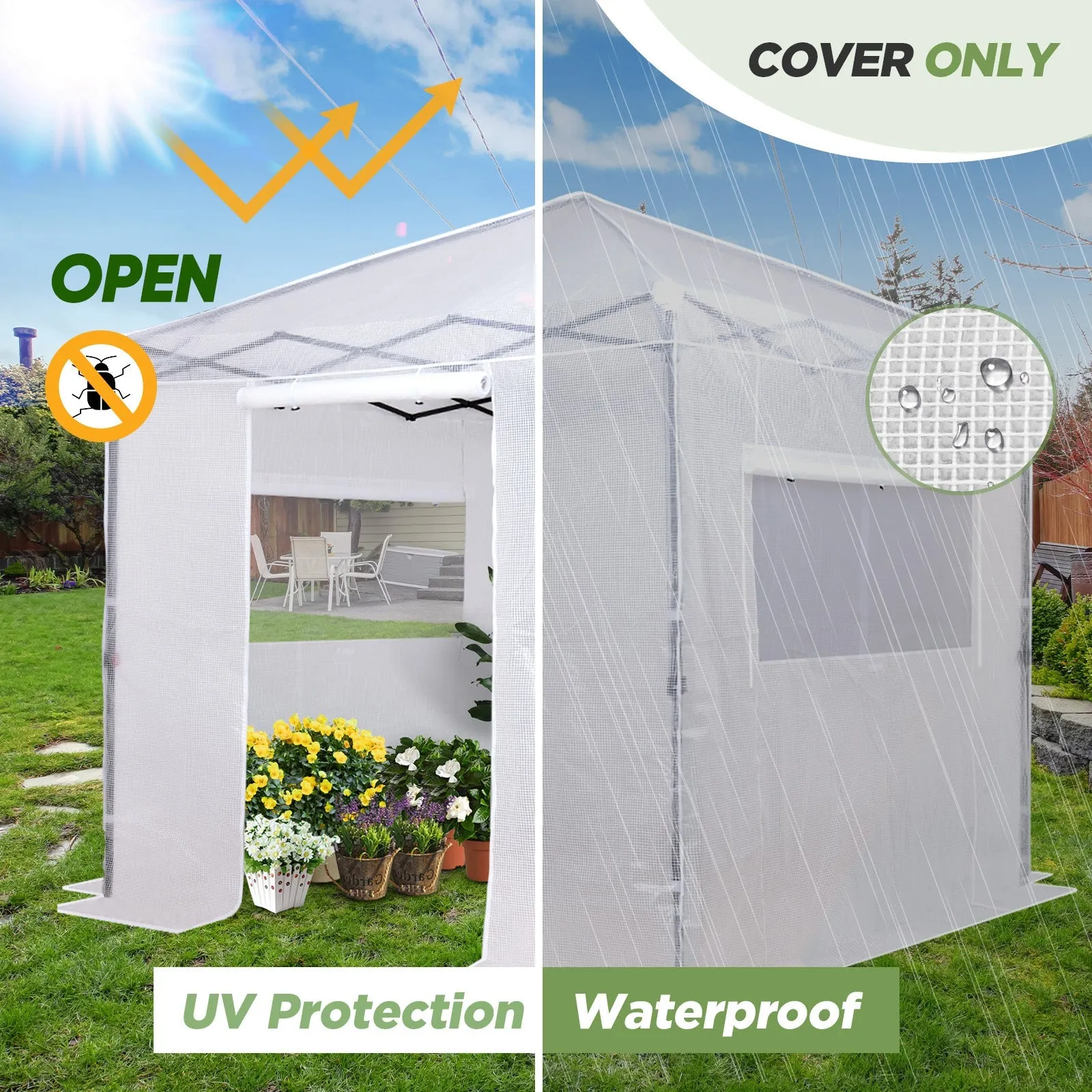 Replacement Cover for 8x8 Portable Walk-in Pop up Greenhouse(Frame Not Included)