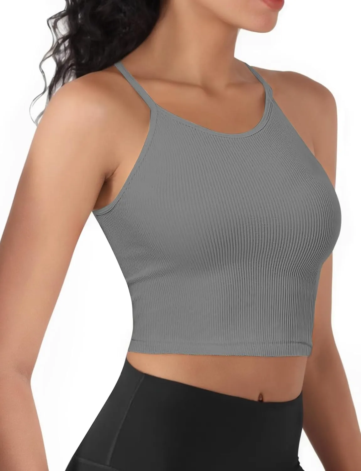 Ribbed Tank Top for Women 2024, Seamless Racerback Workout Tops, Basic Sports Camisole Tops, Crop Tops