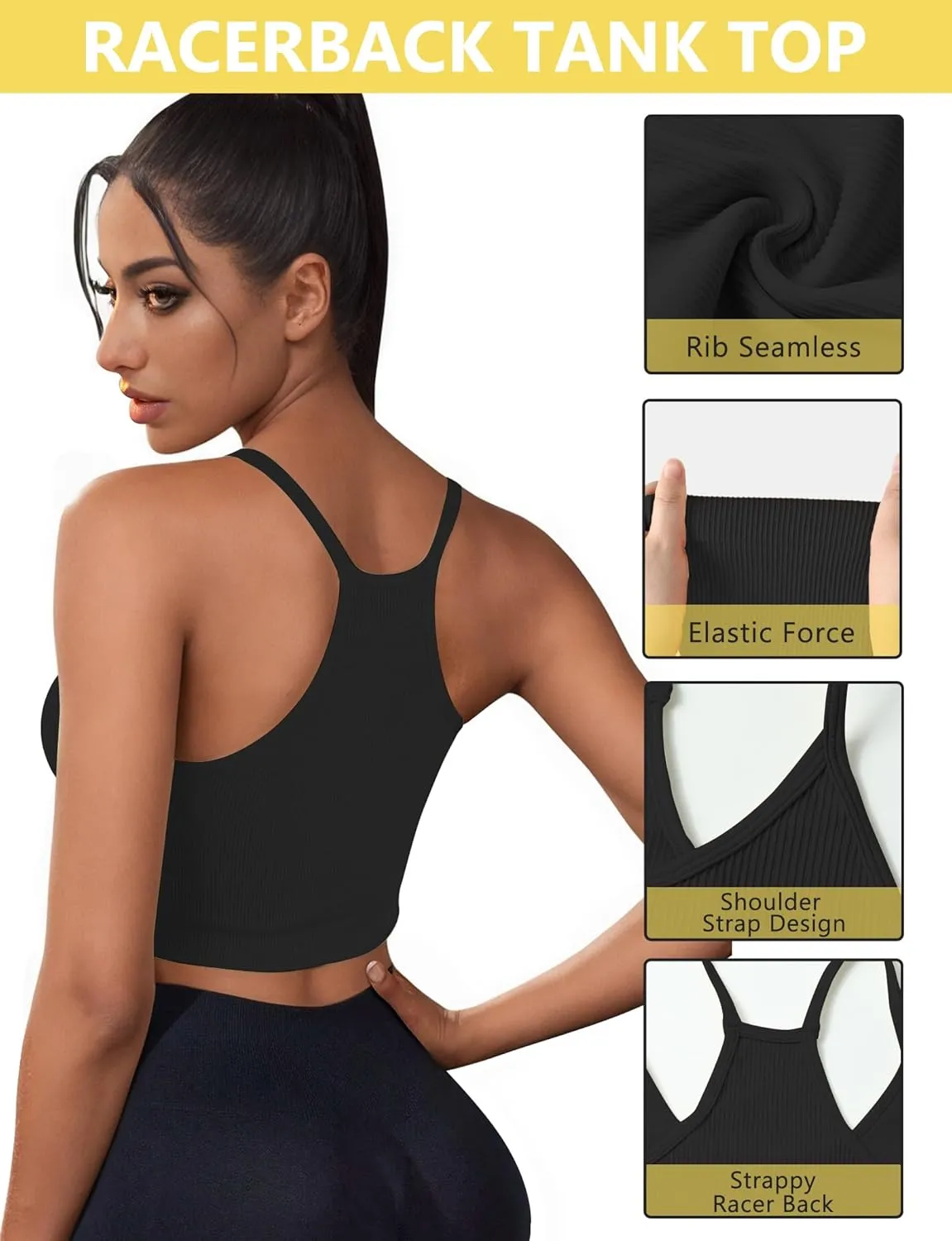 Ribbed Tank Top for Women 2024, Seamless Racerback Workout Tops, Basic Sports Camisole Tops, Crop Tops