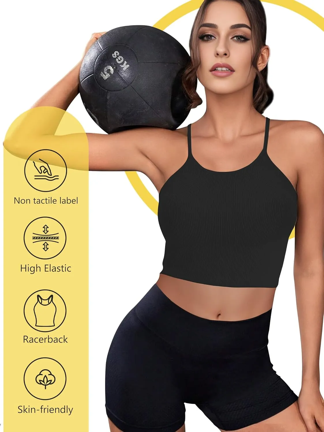 Ribbed Tank Top for Women 2024, Seamless Racerback Workout Tops, Basic Sports Camisole Tops, Crop Tops