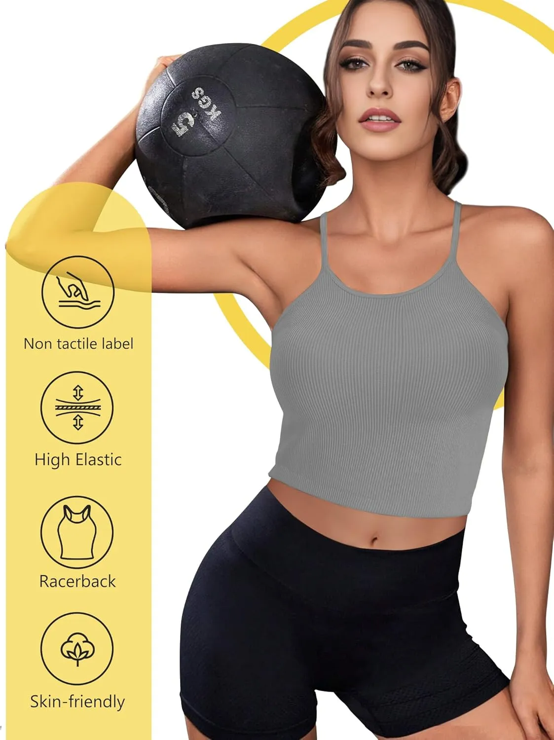 Ribbed Tank Top for Women 2024, Seamless Racerback Workout Tops, Basic Sports Camisole Tops, Crop Tops