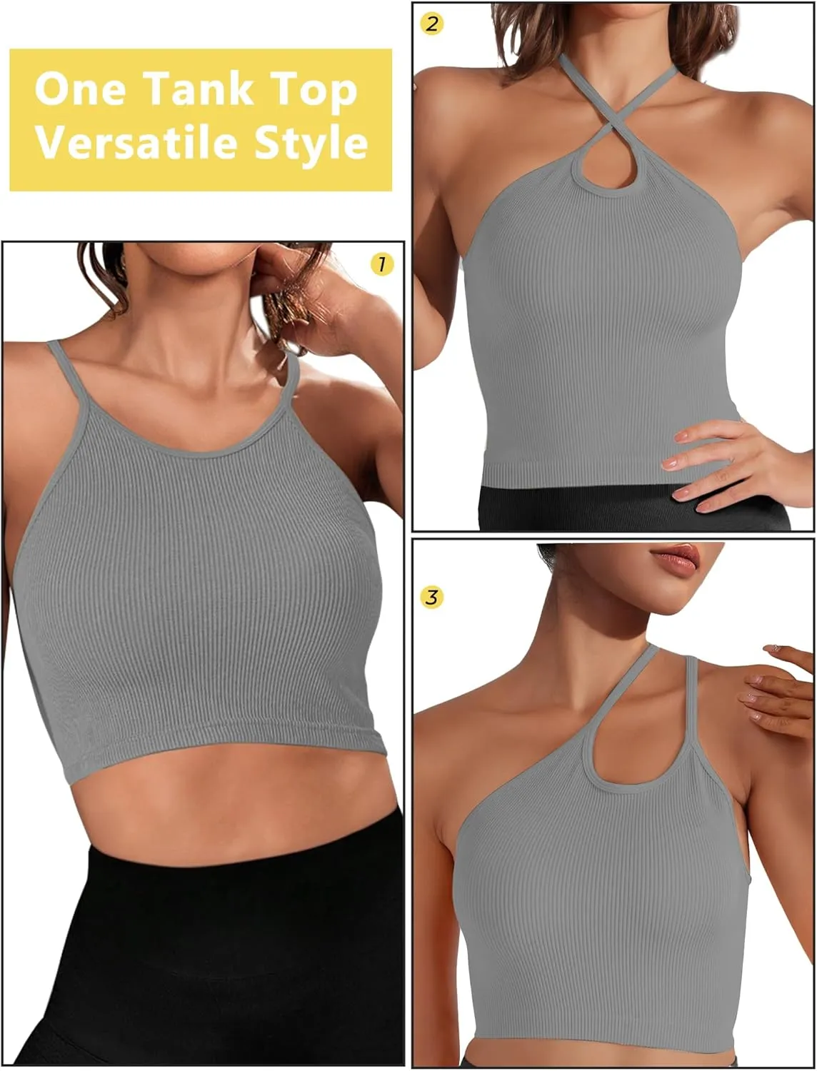 Ribbed Tank Top for Women 2024, Seamless Racerback Workout Tops, Basic Sports Camisole Tops, Crop Tops