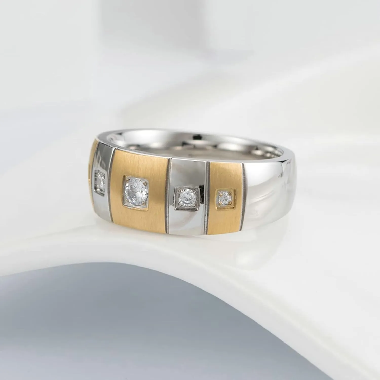 Ring Men, Zircon Inlaid Engraved Customized Wedding Ring Zirconia, Multicolor Stainless Steel Ring Jewelry Party Jewelry