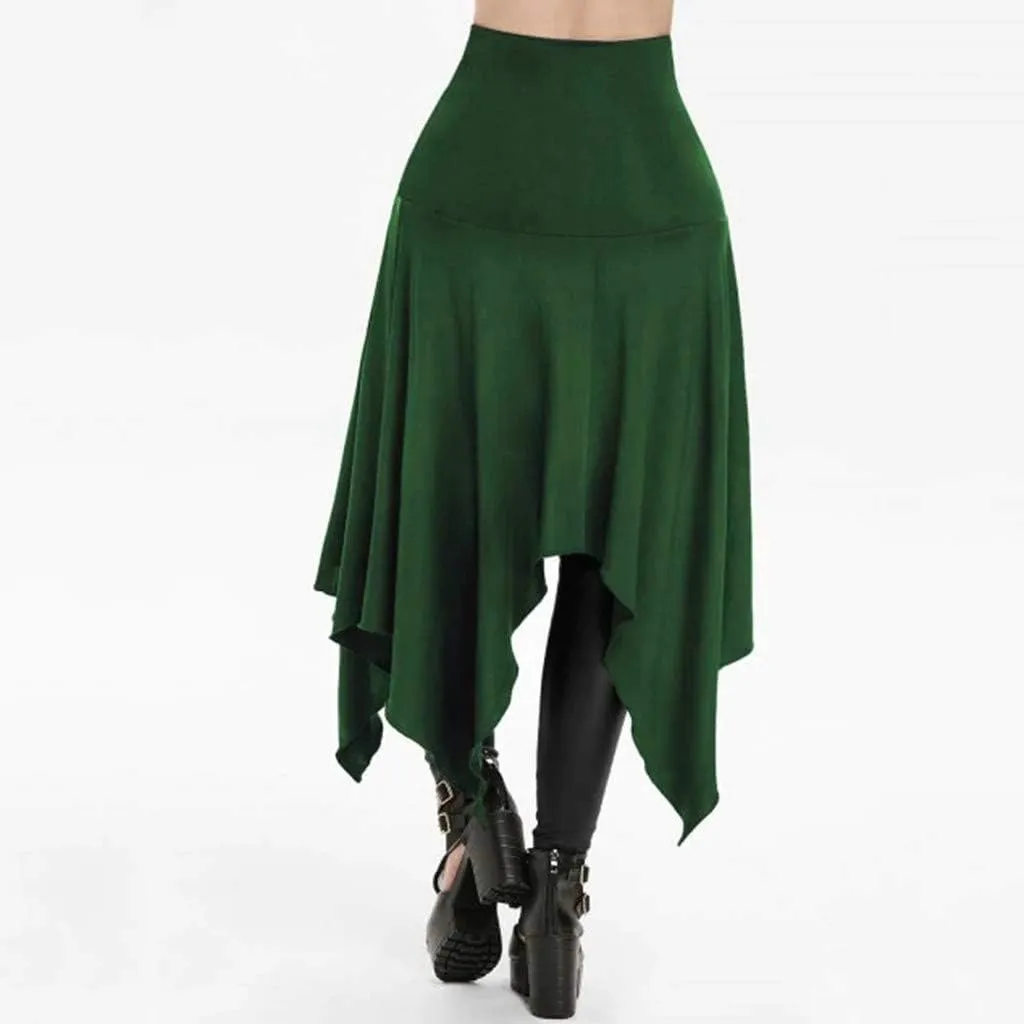 RKSTN Women Halloween Punk Skirt Asymmetric Lace-Up Slit Front Skirt Hippie Gothic Clothes High Waisted Bandage Long Skirts