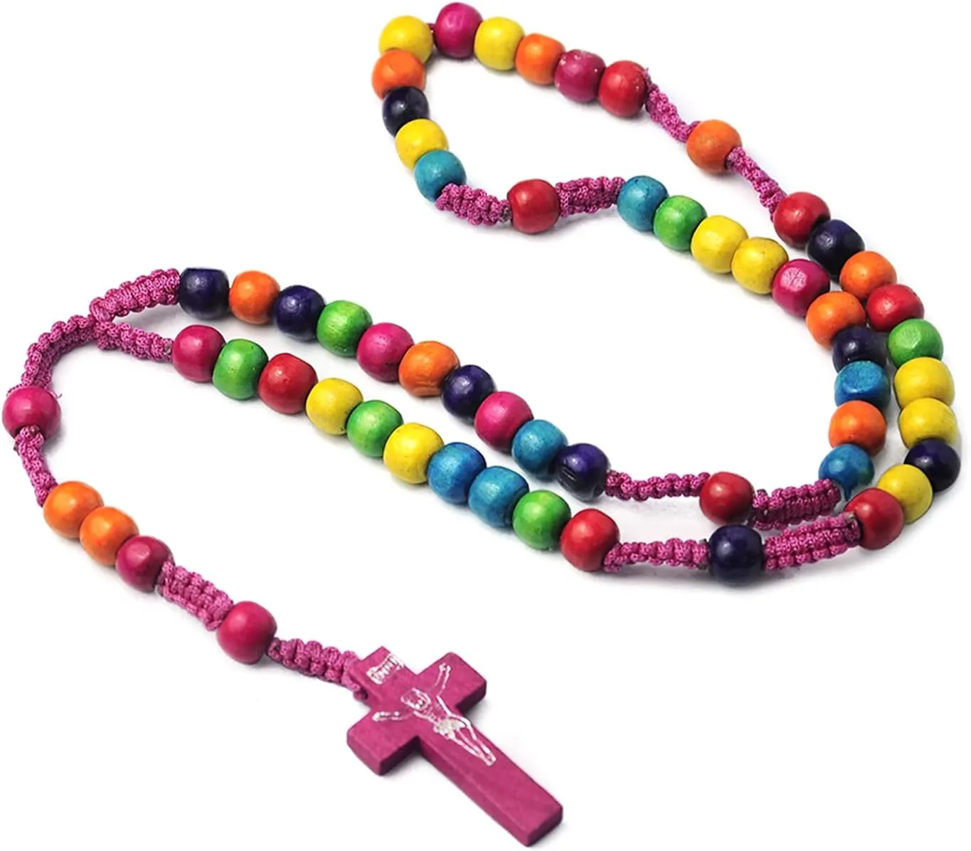 Rosary Necklaces Crucifix Pendant Colorful Beads Necklaces Women Religious Jewelry