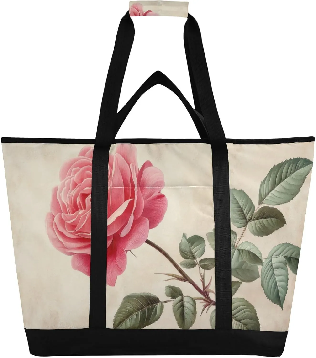 Rose Leaf Closeup Large Insulated Tote Bag for Grocery Shopping Reusable Tote Bags for Women Men, Cooler Bag with Zippered Top & Handles for Beach Picnic Travel