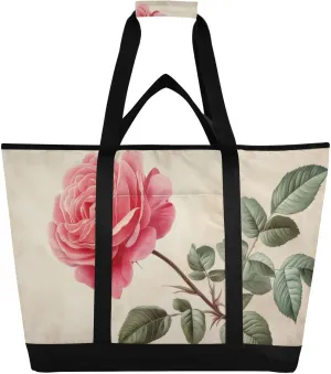 Rose Leaf Closeup Large Insulated Tote Bag for Grocery Shopping Reusable Tote Bags for Women Men, Cooler Bag with Zippered Top & Handles for Beach Picnic Travel
