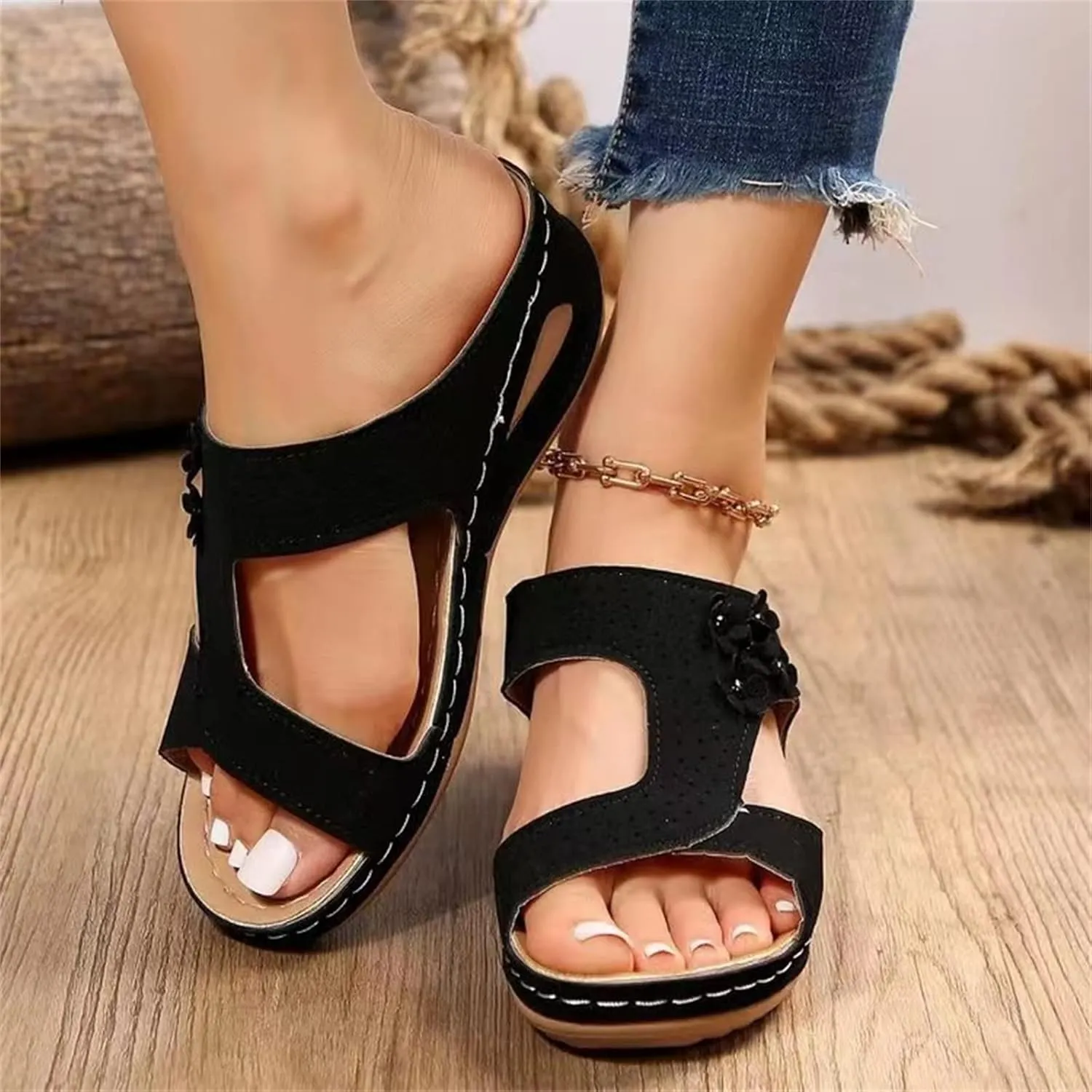 Sandals Women Comfortable Dressy Wedge Sandals Fashion Orthotic Slides Lightweight Athletic Slip On Orthopedic Slippers