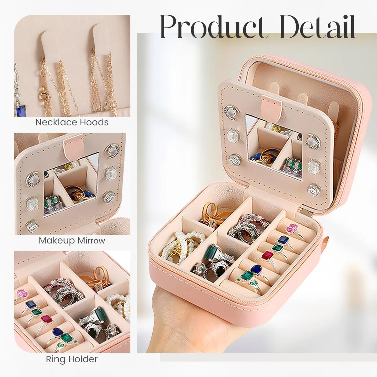SANDJEST Personalized Jewelry Box, Pink Small Travel Jewelry Box with Initial M, Monogrammed Jewelry Case Organizer for Girls Women Teen, Mini Travel Essentials Gifts for Christmas Birthday