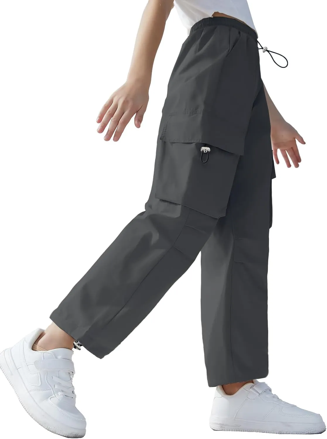 SANGTREE Girls Pants Loose Lightweight Drawstring Waist Hip Hop Parachute Pants,6-14 Years