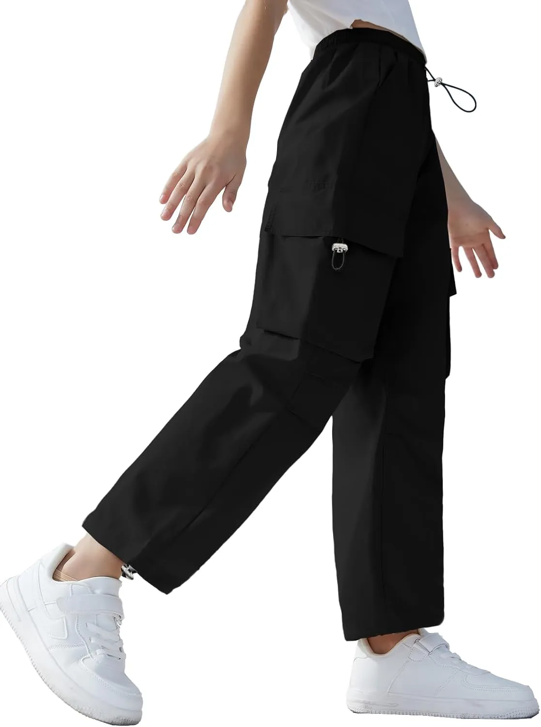 SANGTREE Girls Pants Loose Lightweight Drawstring Waist Hip Hop Parachute Pants,6-14 Years
