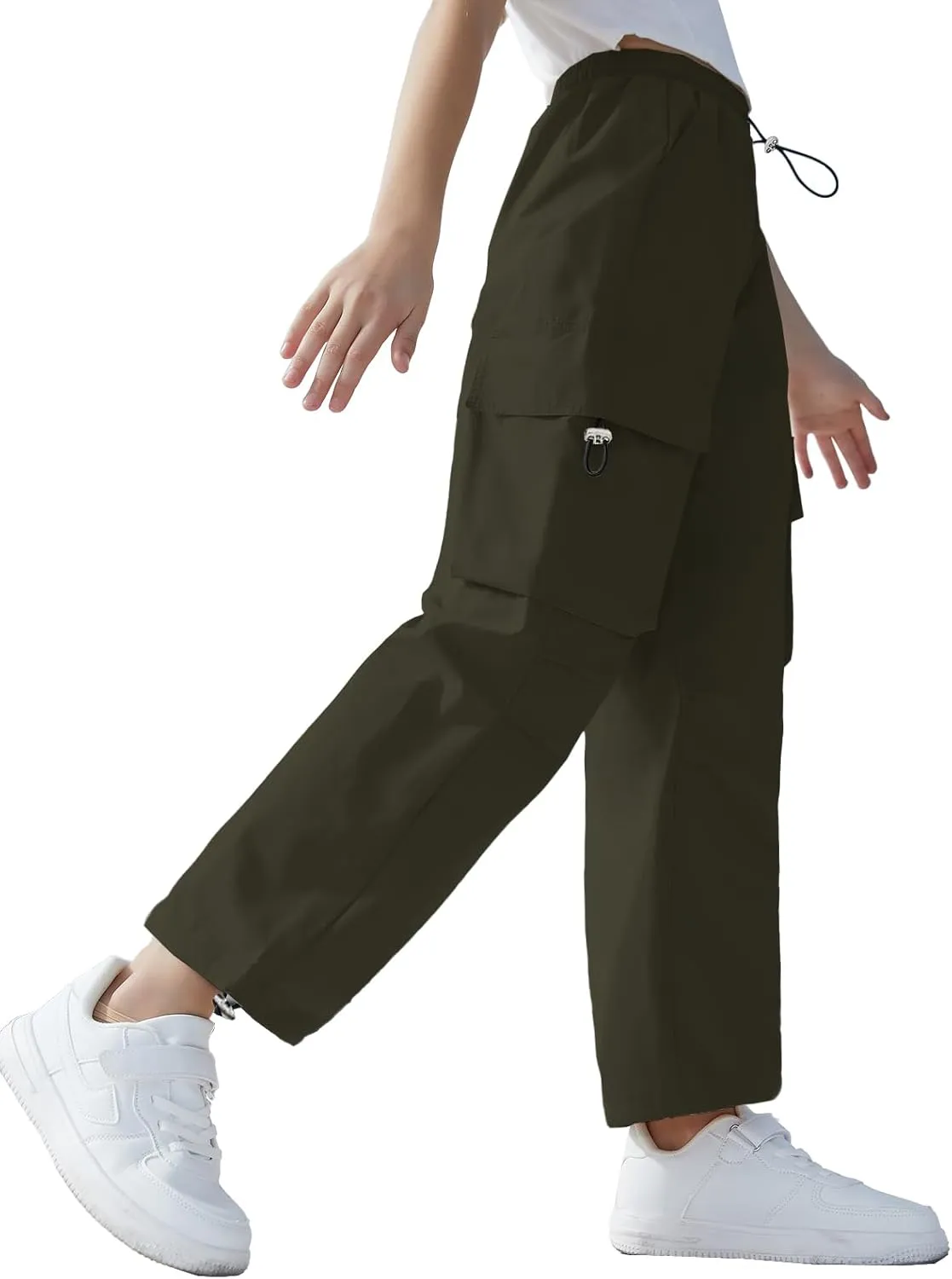 SANGTREE Girls Pants Loose Lightweight Drawstring Waist Hip Hop Parachute Pants,6-14 Years