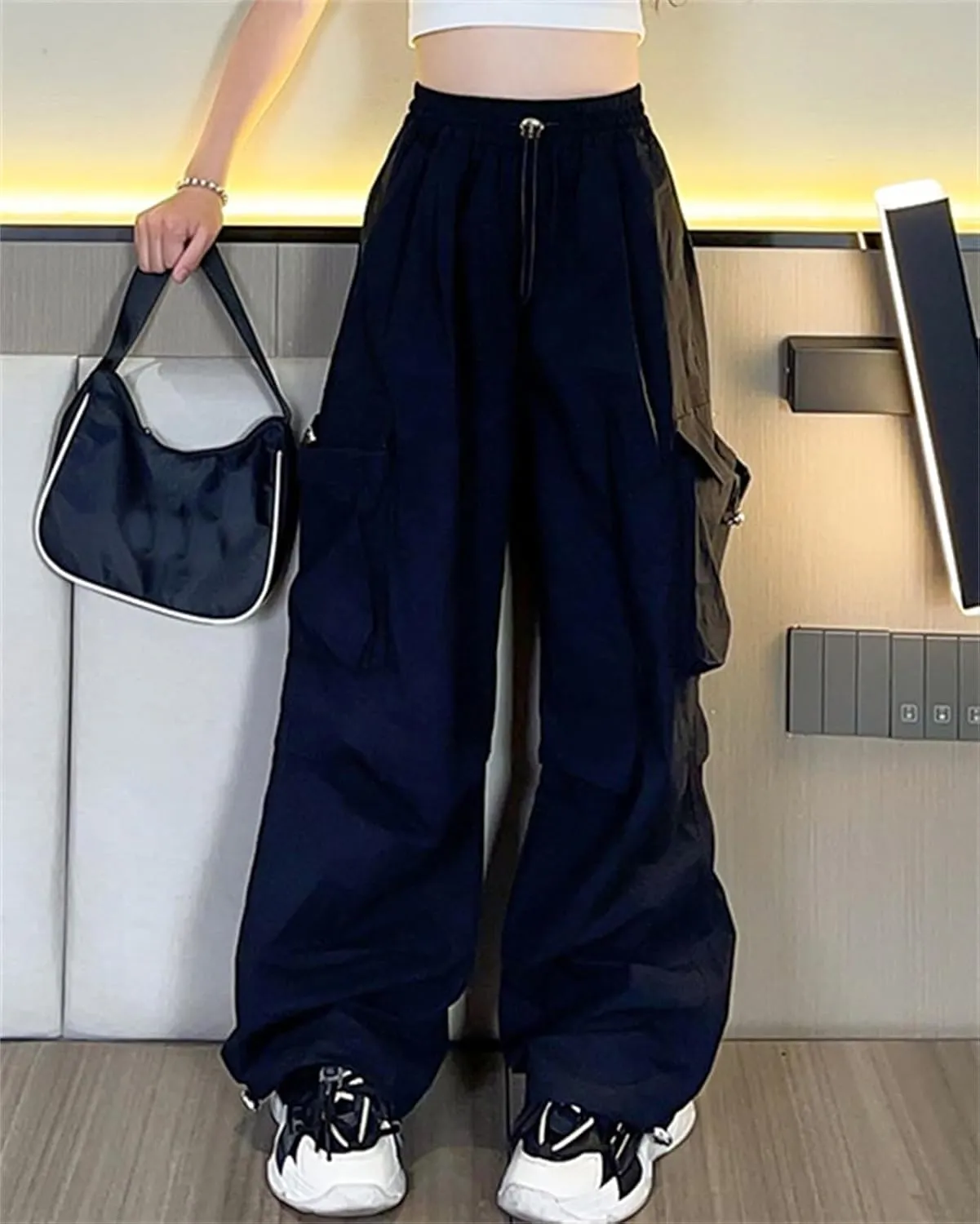 SANGTREE Girls Pants Loose Lightweight Drawstring Waist Hip Hop Parachute Pants,6-14 Years