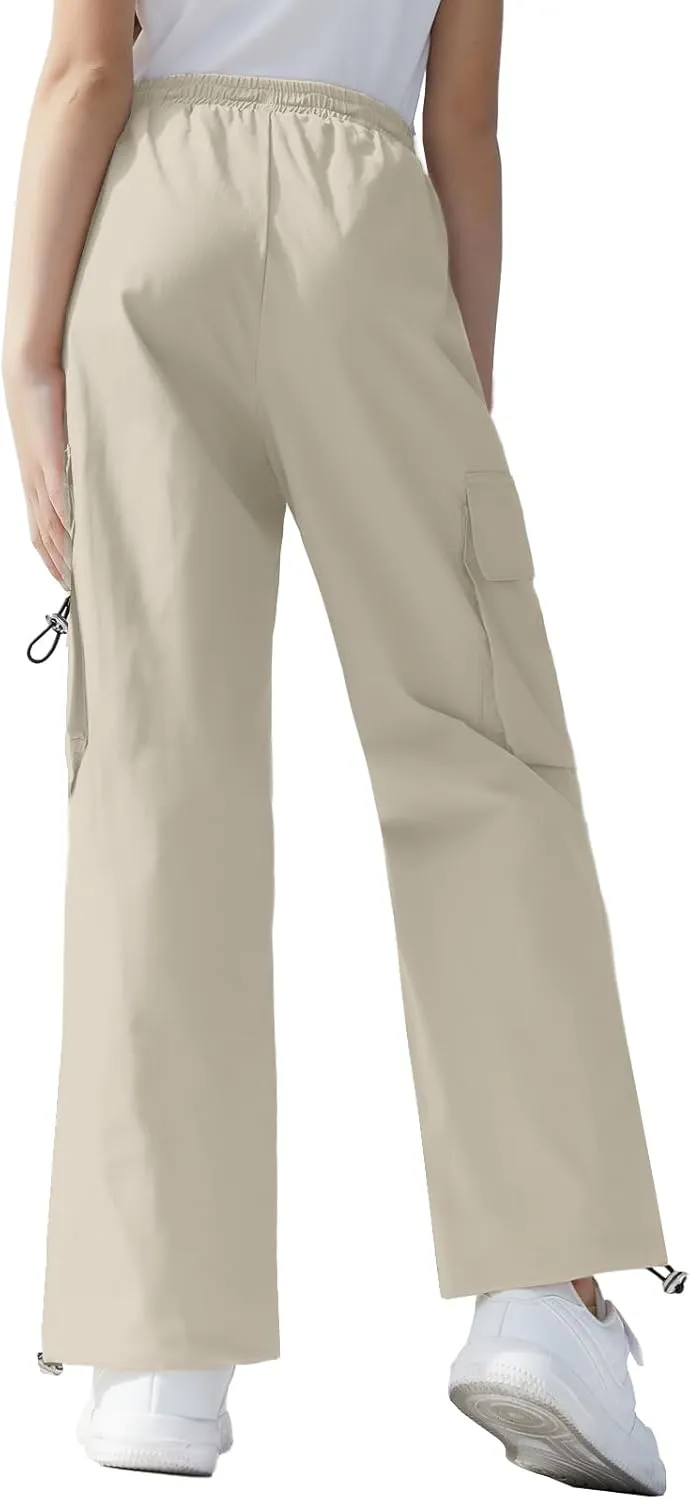 SANGTREE Girls Pants Loose Lightweight Drawstring Waist Hip Hop Parachute Pants,6-14 Years
