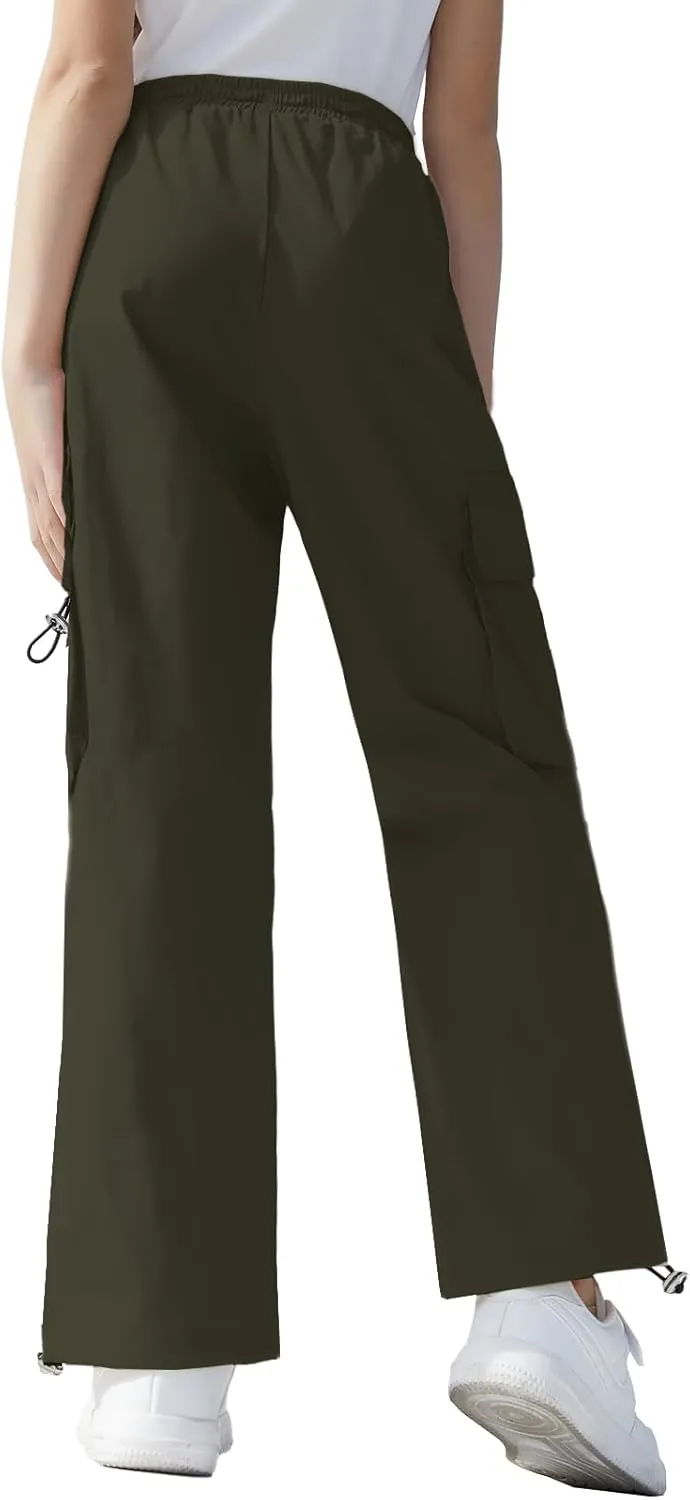 SANGTREE Girls Pants Loose Lightweight Drawstring Waist Hip Hop Parachute Pants,6-14 Years