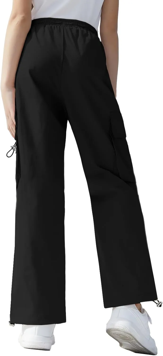SANGTREE Girls Pants Loose Lightweight Drawstring Waist Hip Hop Parachute Pants,6-14 Years