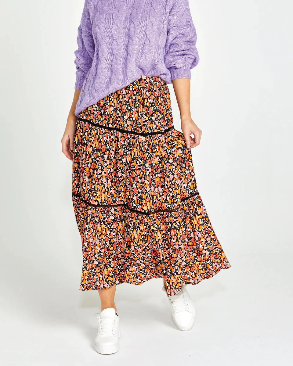 SASS JEMMA BOHO SKIRT - BLACK DITSY - SALE WAS $89.99 NOW...