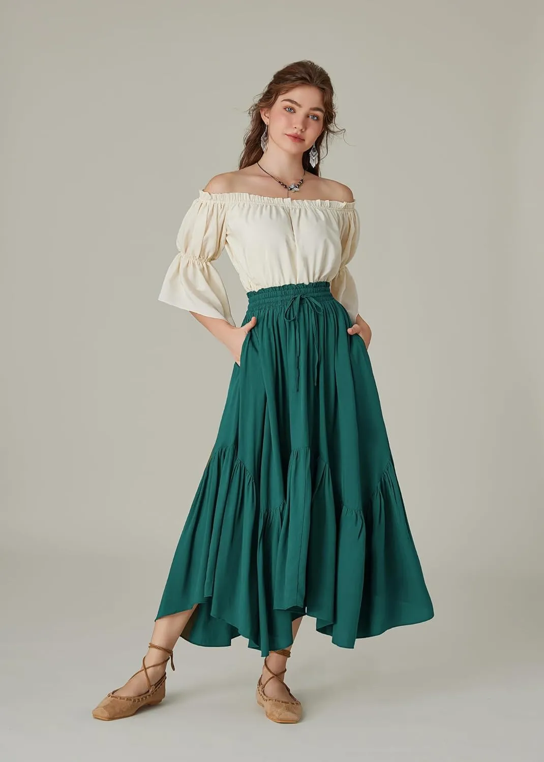 Scarlet Darkness Maxi Skirts for Women High Waist Renaissance Skirt Long Skirt with Pockets