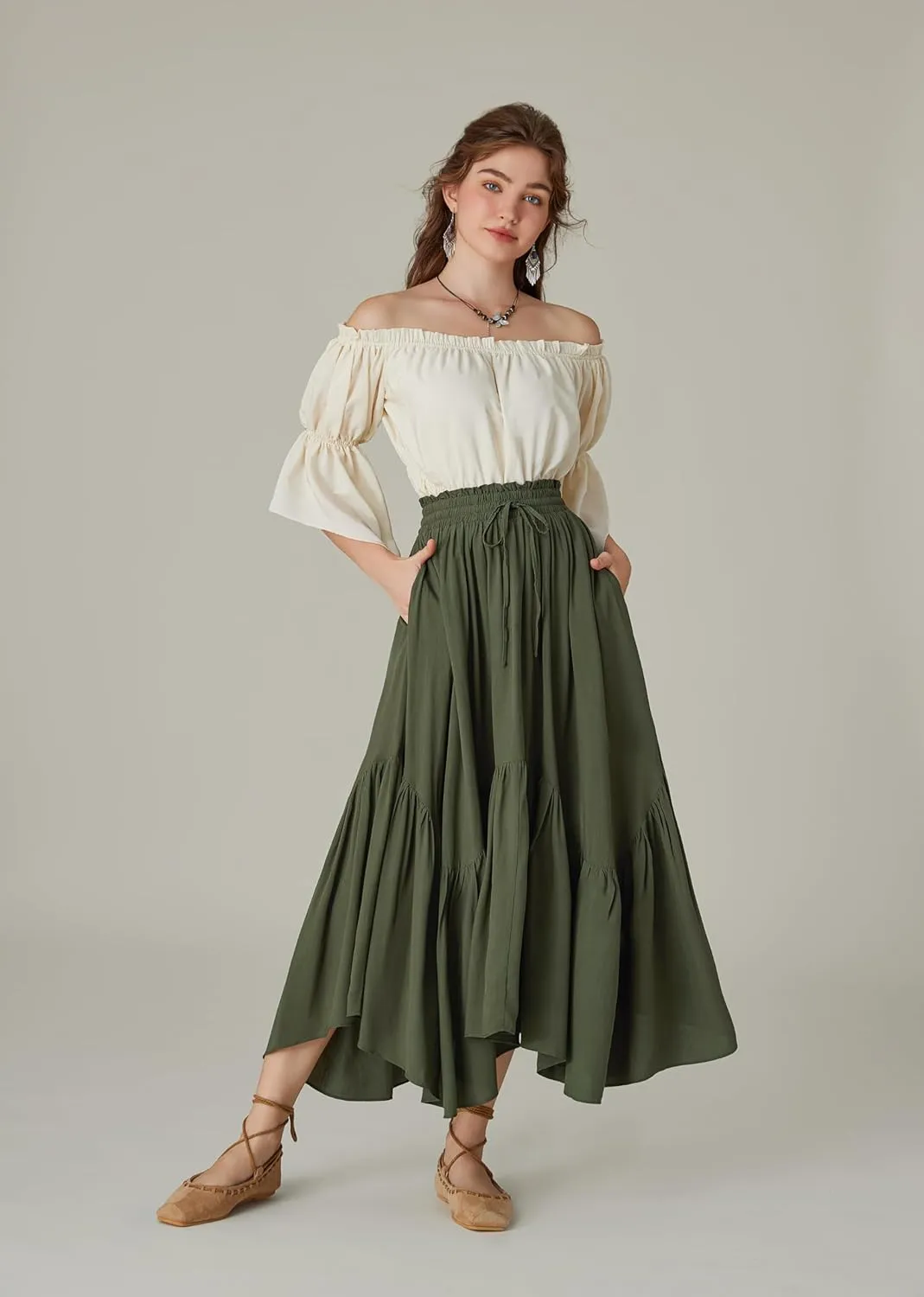 Scarlet Darkness Maxi Skirts for Women High Waist Renaissance Skirt Long Skirt with Pockets