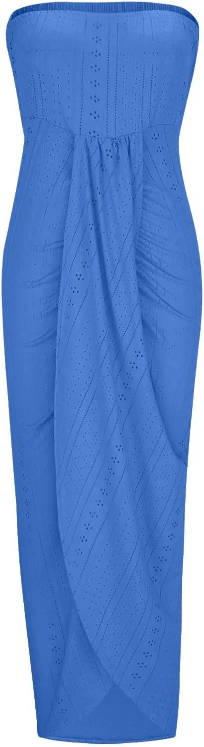 Sexy Dresses for Women Trendy Strapless Wrap Slit Eyelet Dress Fashion High Waist Ruched Bodycon Cocktail Party Dress