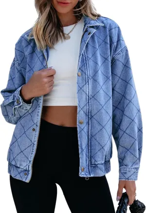 Sidefeel Women's Jean Jacket Long Sleeve Zimbaplatinum Overszied Denim Jackets Shacket Coat Fashion Spring Outfits 2025
