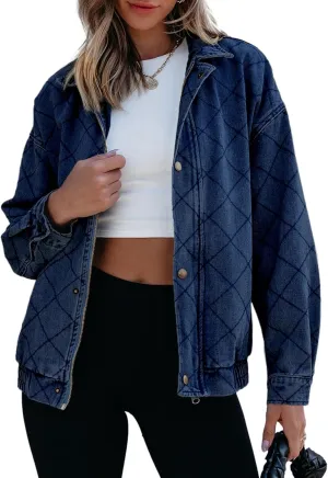 Sidefeel Women's Jean Jacket Long Sleeve Zimbaplatinum Overszied Denim Jackets Shacket Coat Fashion Spring Outfits 2025