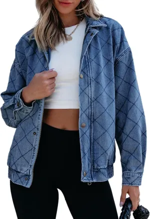 Sidefeel Women's Jean Jacket Long Sleeve Zimbaplatinum Overszied Denim Jackets Shacket Coat Fashion Spring Outfits 2025
