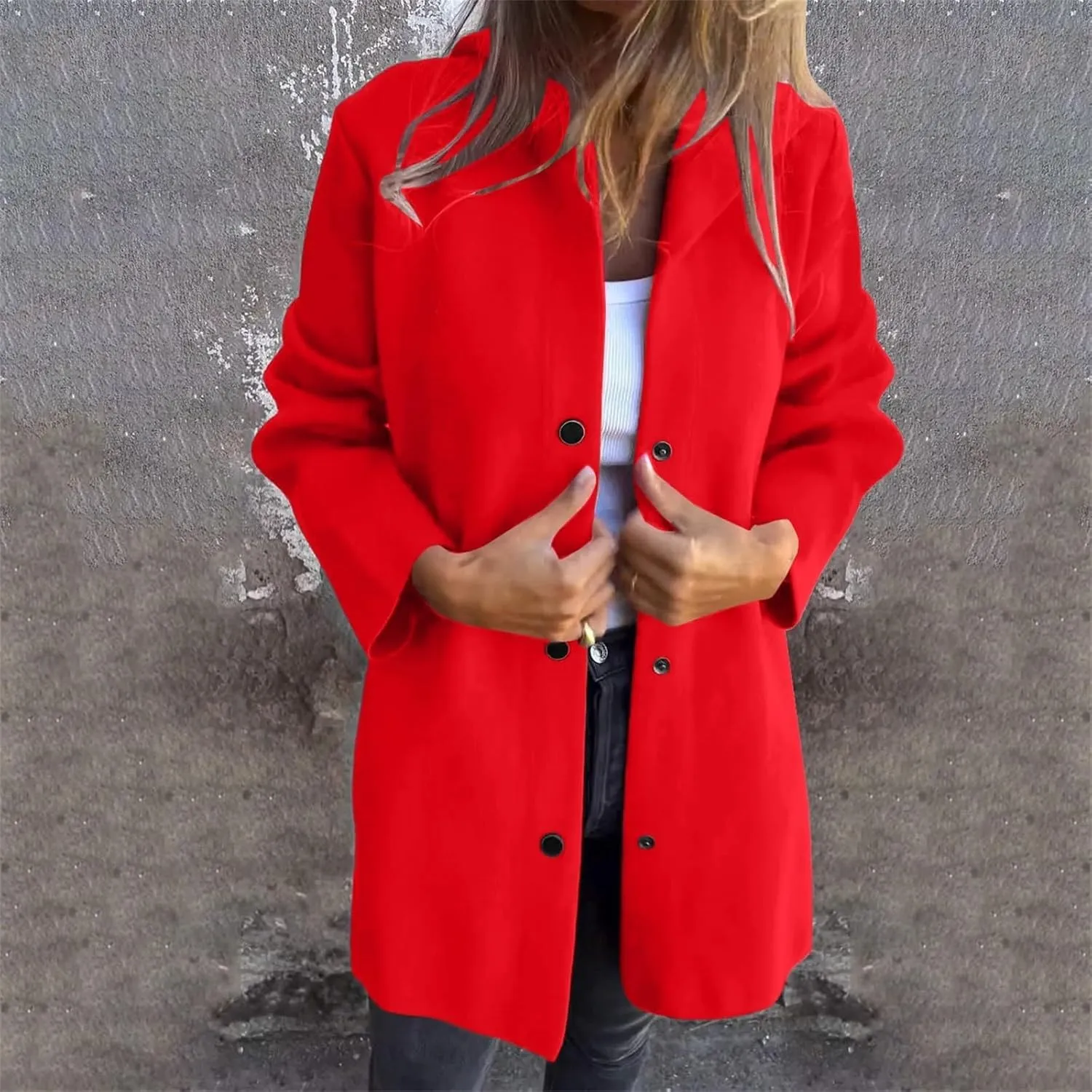 Sinzelimin Women's Trench Coat Fashion Solid Color Button Front Mid-Length Jacket Hooded Windbreaker Going Out Outerwear Coat