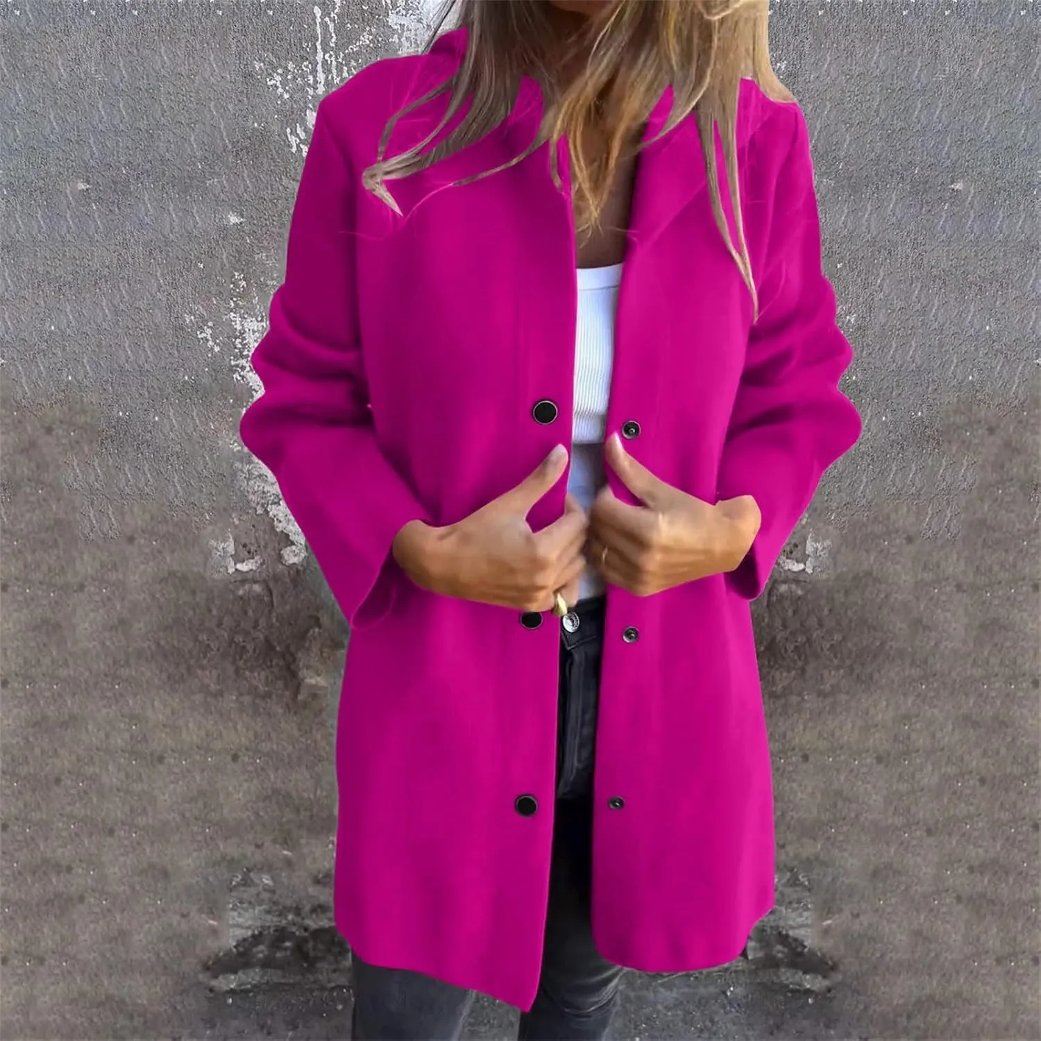 Sinzelimin Women's Trench Coat Fashion Solid Color Button Front Mid-Length Jacket Hooded Windbreaker Going Out Outerwear Coat