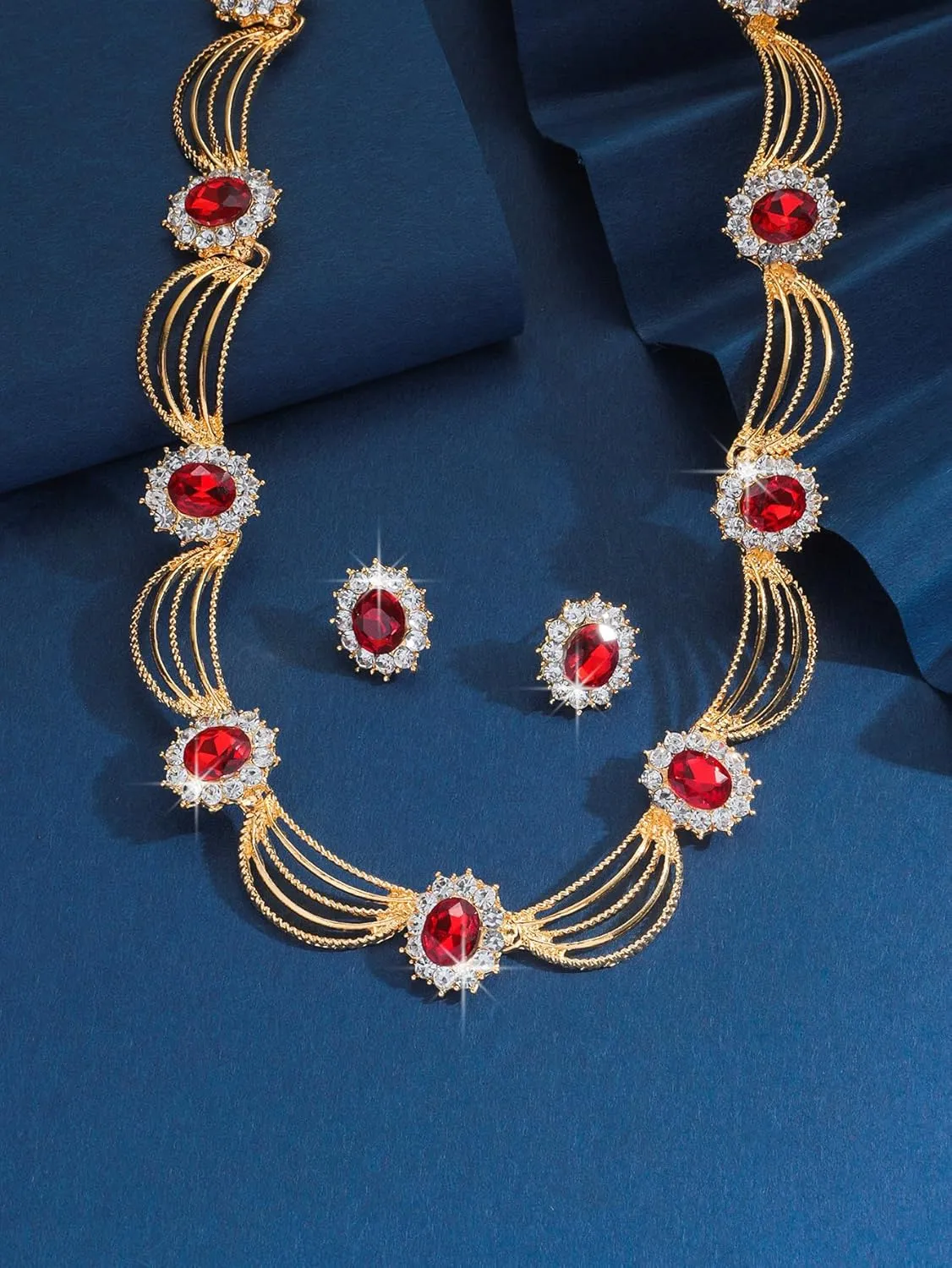 Sither Party Jewelry Set for Women Fashion Crystal Necklace Earrings Jewelry Set for Prom Wedding Dress