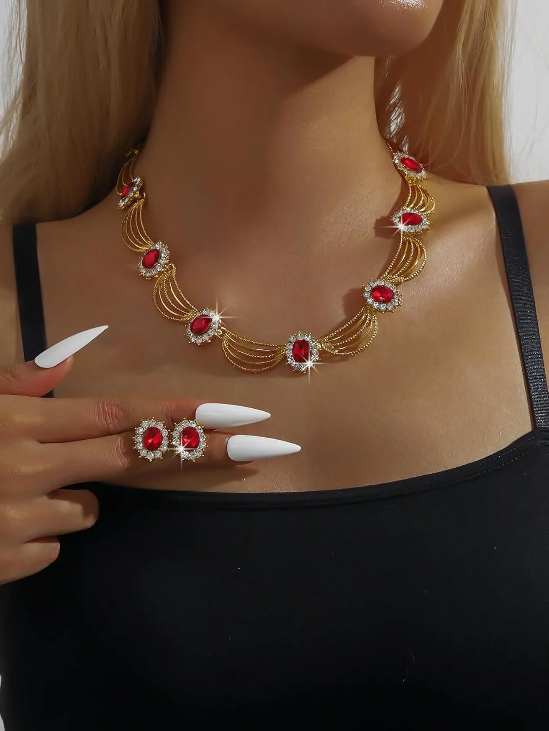 Sither Party Jewelry Set for Women Fashion Crystal Necklace Earrings Jewelry Set for Prom Wedding Dress