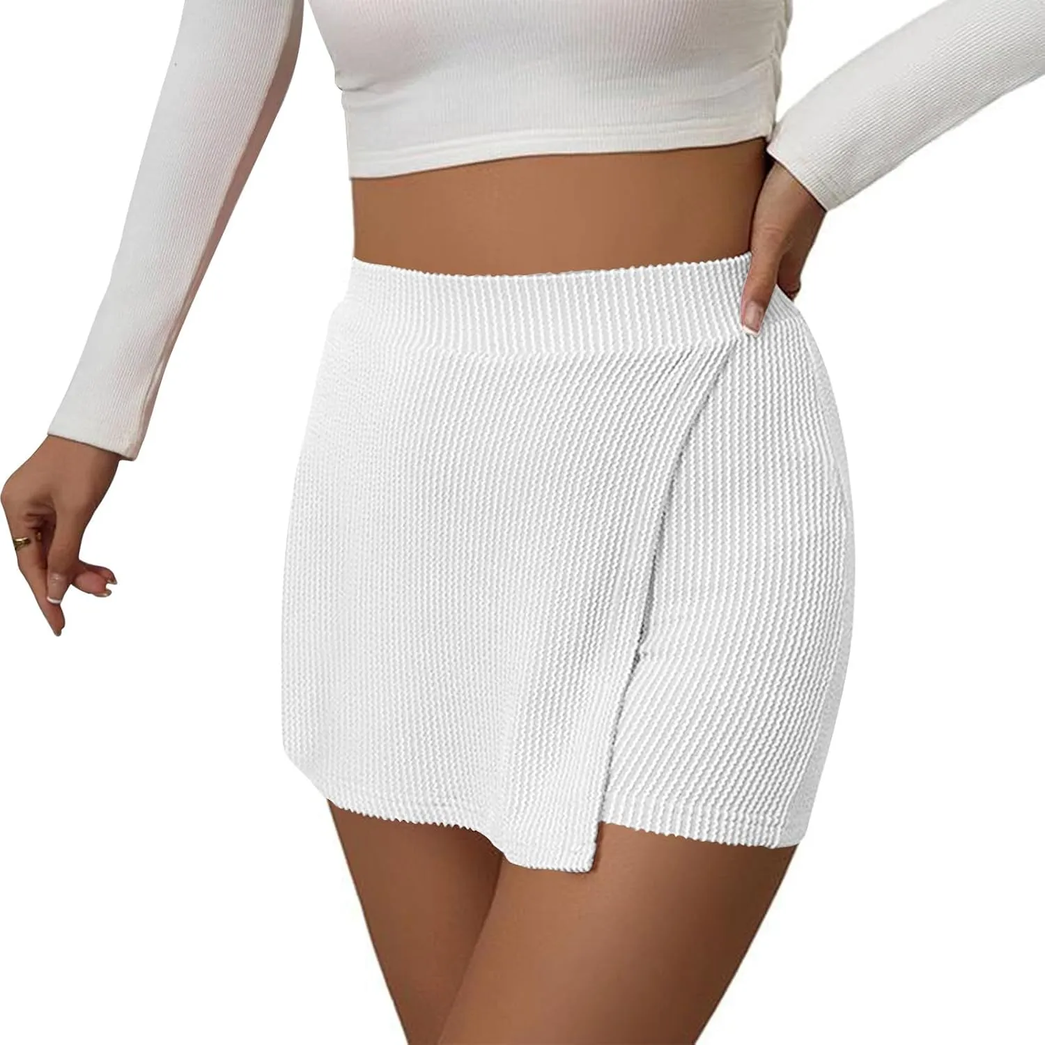 Skorts for Woman Dressy Fold Asymmetric Tennis Golf Skirts A-Line Tummy Control Wrap Skirts Textured Office Outfits
