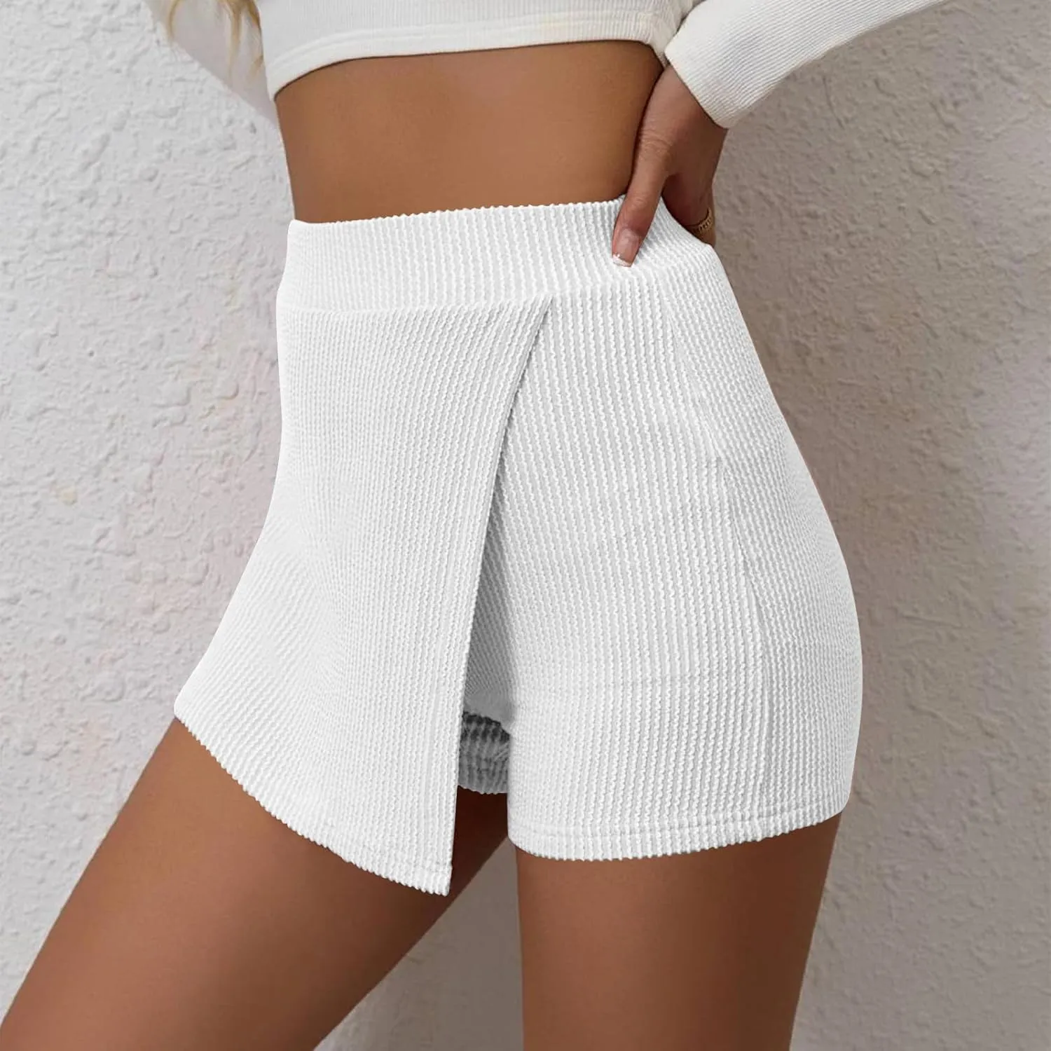 Skorts for Woman Dressy Fold Asymmetric Tennis Golf Skirts A-Line Tummy Control Wrap Skirts Textured Office Outfits