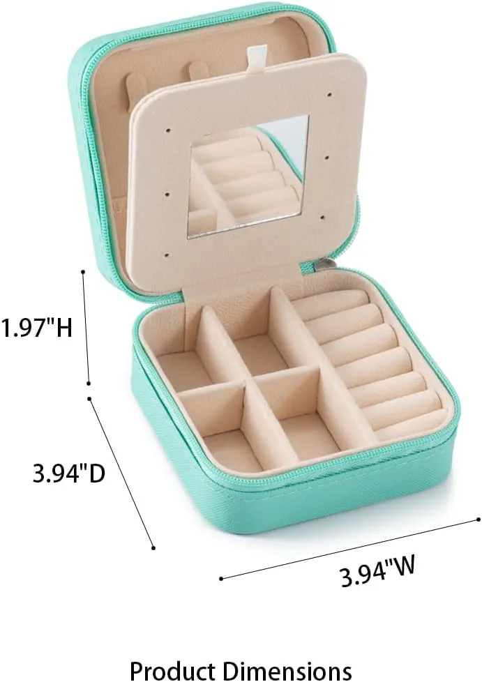 Small Travel Jewelry Case, To Go Portable Jewelry Box, Travel Jewelry Organizer,Portable Jewellery Storage Holder for Rings Earrings Necklace, Gifts for Girls Women with Mirror -Blue
