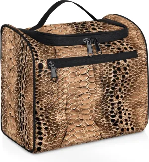 Snake Skin Hanging Toiletry Bag for Women Men Large Capacity Makeup Bag Waterproof Cosmetic Bag Portable Travel Makeup Organizer with Multi Compartments