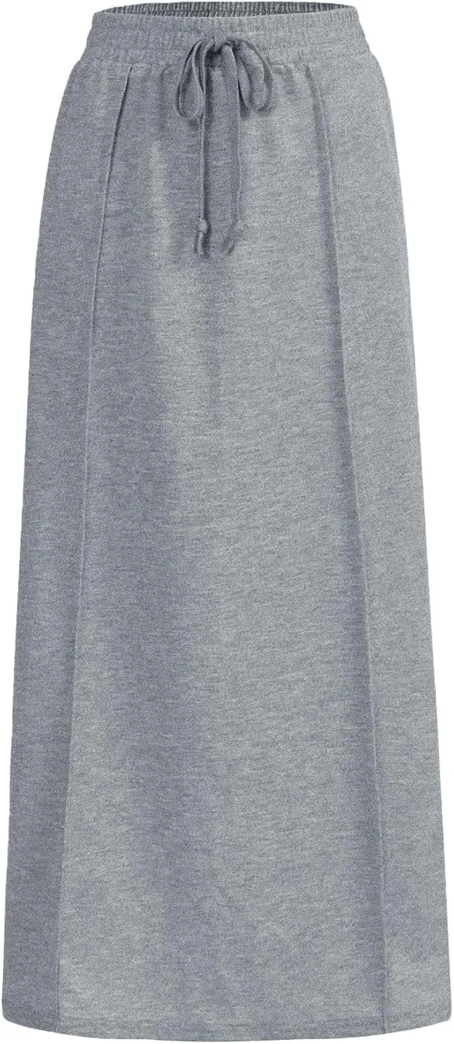 SOFIA'S CHOICE Women's Drawstring Midi Skirts High Elastic Waist Skirt
