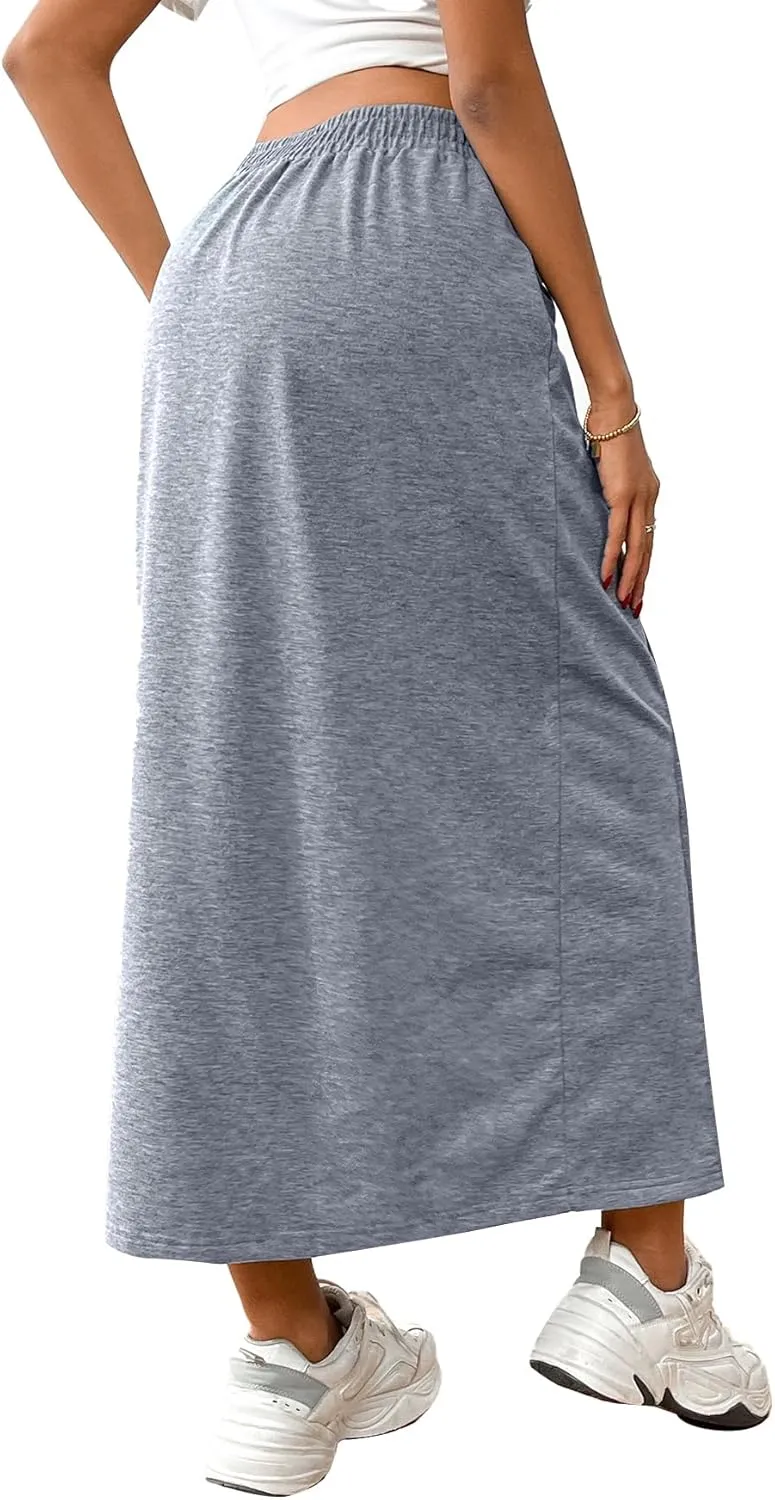 SOFIA'S CHOICE Women's Drawstring Midi Skirts High Elastic Waist Skirt