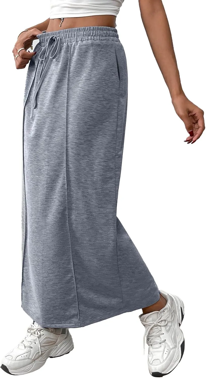 SOFIA'S CHOICE Women's Drawstring Midi Skirts High Elastic Waist Skirt