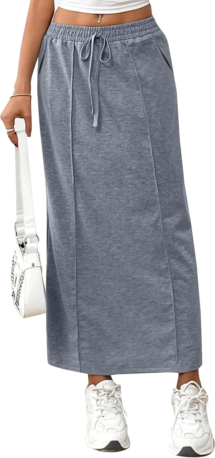 SOFIA'S CHOICE Women's Drawstring Midi Skirts High Elastic Waist Skirt