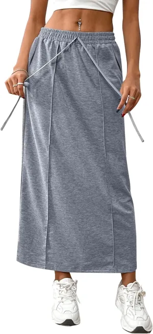 SOFIA'S CHOICE Women's Drawstring Midi Skirts High Elastic Waist Skirt