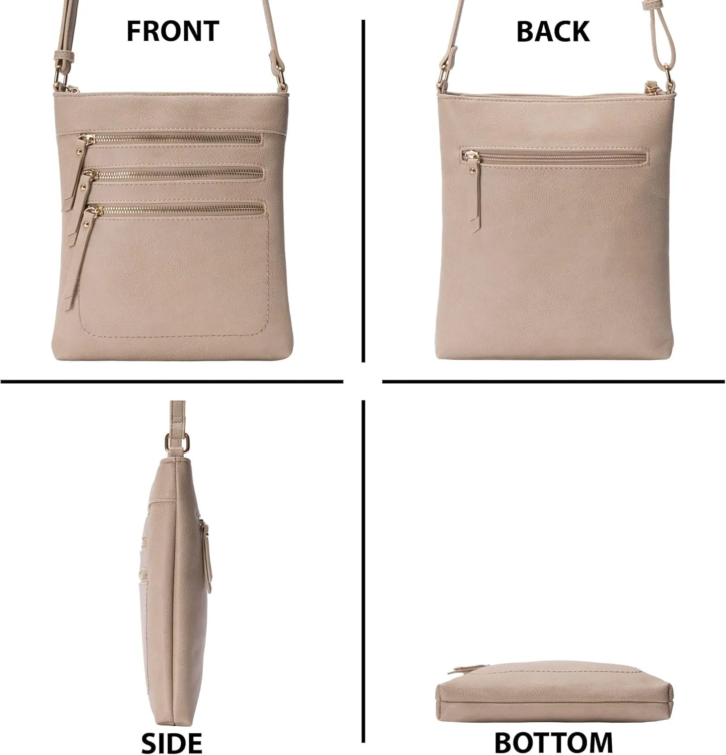 Solene Crossbody Bag Functional Multi Pocket Messenger Purse Top Zip Closure Shoulder Handbag With Adjustable Strap