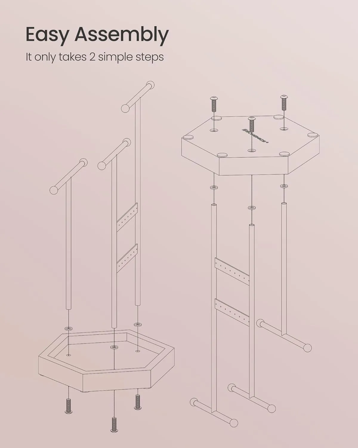 SONGMICS Jewelry Holder, Jewelry Organizer, 3 Tiers and 1 Tray, Jewelry Display Stand with Metal Frame, Necklace Earring Bracelet Holder, for Rings, Jelly Pink and Cloud White UJJS003R01